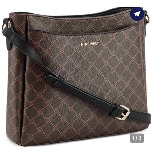 Nine West Cheryl Large Swing Crossbody Bag Dark Brown Patterned Shoulder Bag